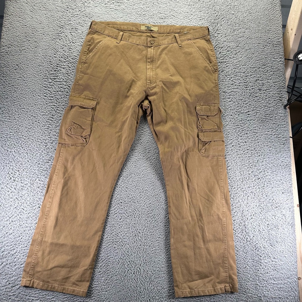 Wrangler Pant Mens 40x32 Brown Cotton Cargo Straight Leg Travel Workwear Utility
